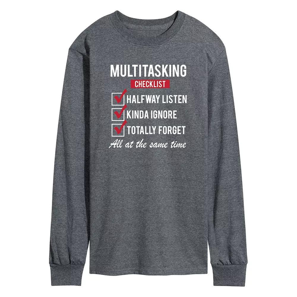 Men's Multitasking Checklist Long Sleeve Tee, Size: Large, Gray Product Image