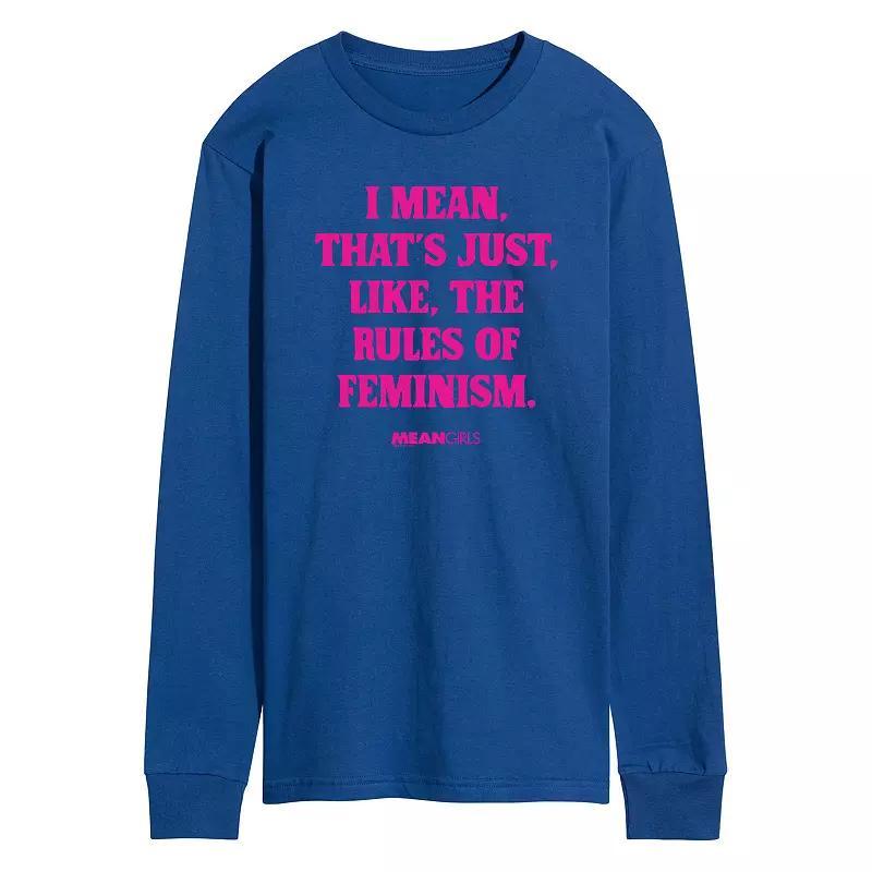 Men's Mean Girls Rules Of Feminism Long Sleeve Graphic Tee, Size: Medium, Blue Product Image