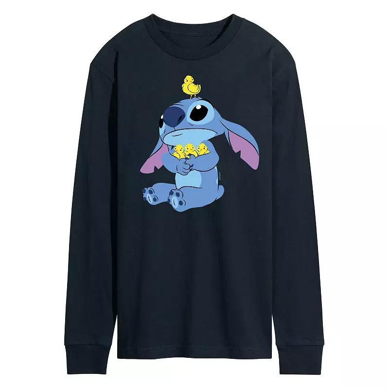 Disneys Lilo & Stitch Mens Stitch & Chicks Long Sleeve Graphic Tee Blue Product Image