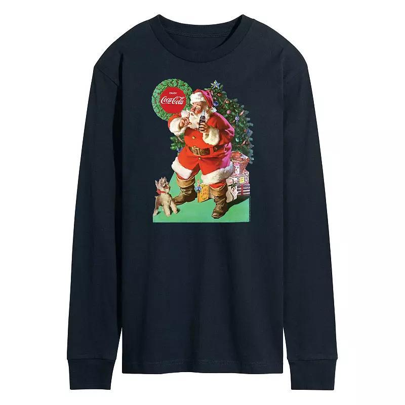 Men's CocaCola Vintage Santa With Dog Long Sleeve Graphic Tee, Size: Small, Blue Product Image