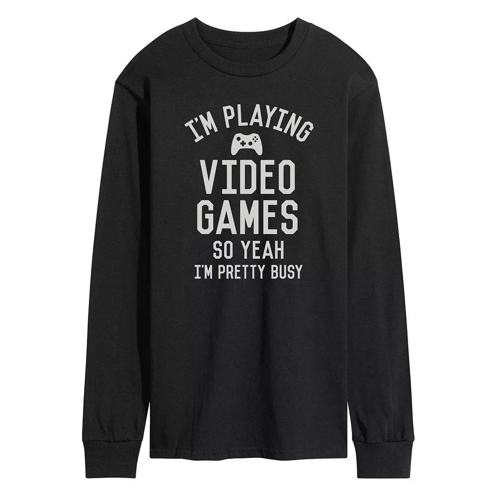 Men's Im Playing Video Games Yeah Busy Long Sleev Graphic Tee,  Product Image