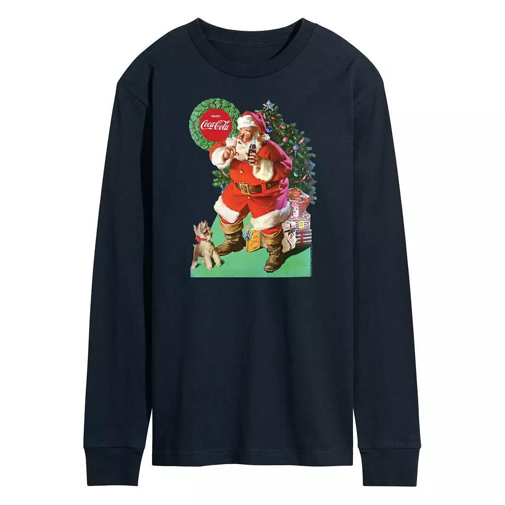 Men's CocaCola Vintage Santa With Dog Long Sleeve Graphic Tee, Size: Small, Blue Product Image