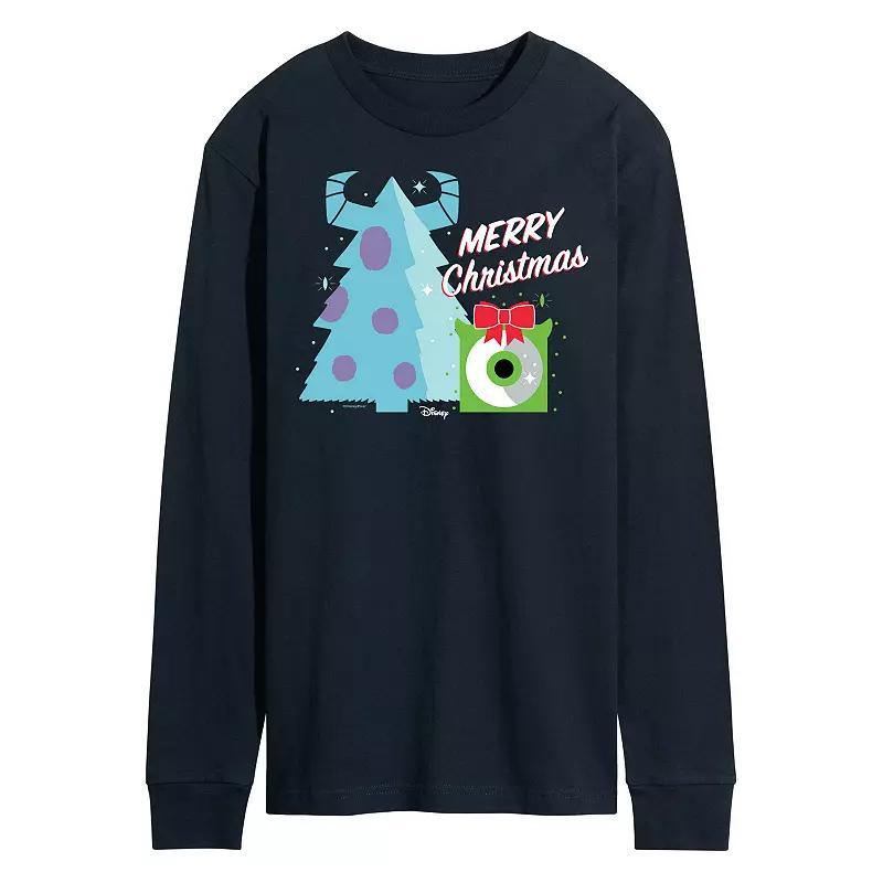 Disney / Pixars Monsters Inc. Mens Merry Christmas Long Sleeve Graphic Tee Blue Product Image