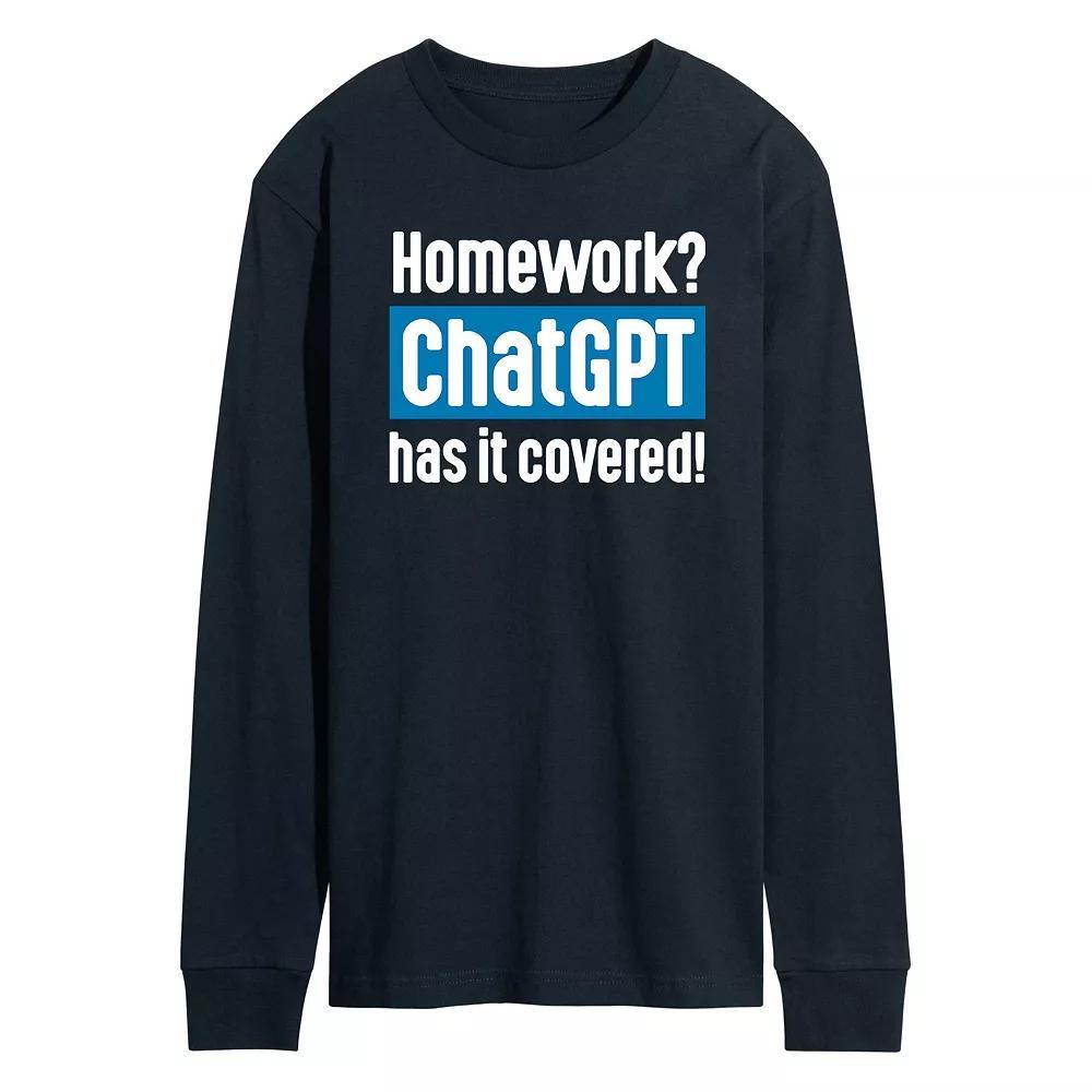 Men's Homework ChatGPT Long Sleeve Graphic Tee Graphic Tee, Size: Small, Blue Product Image