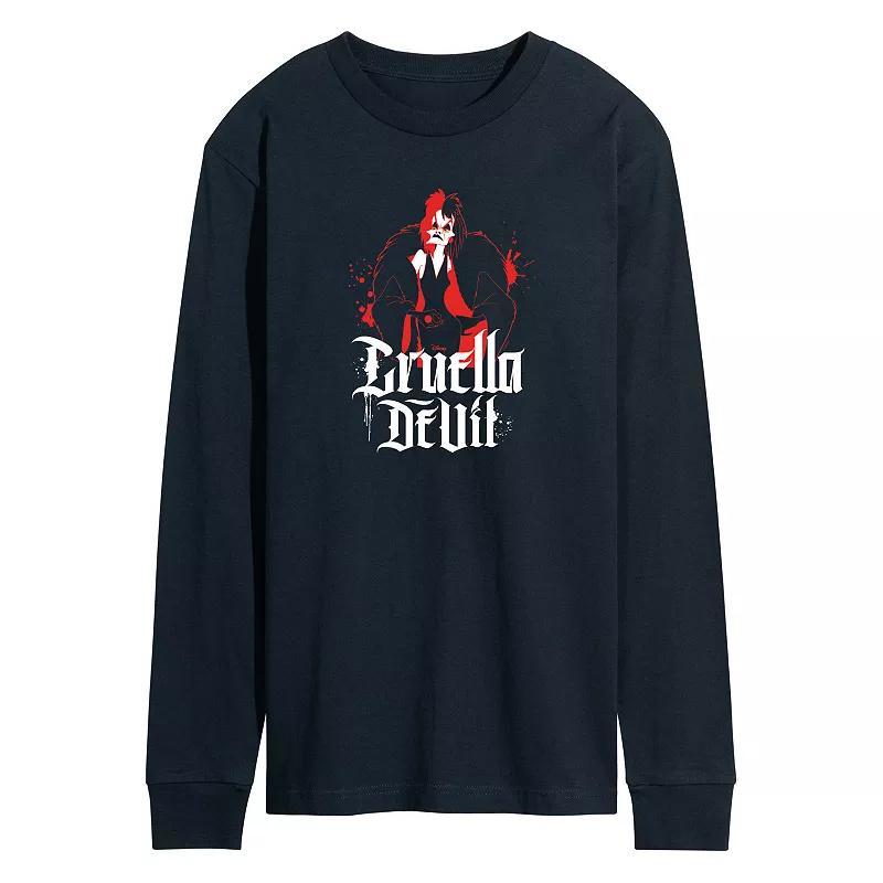 Disney Villains Cruella Men's Long Sleeve Graphic Tee, Size: Medium, Blue Product Image