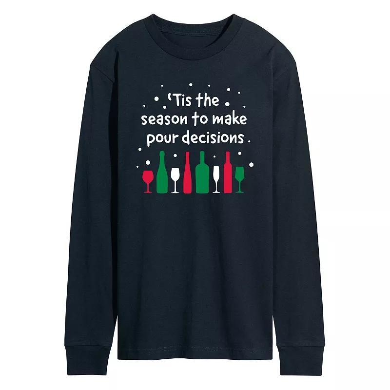 Men's 'Tis The Season To Make Pour Decisions Long Sleeve Graphic Tee, Size: Large, Blue Product Image