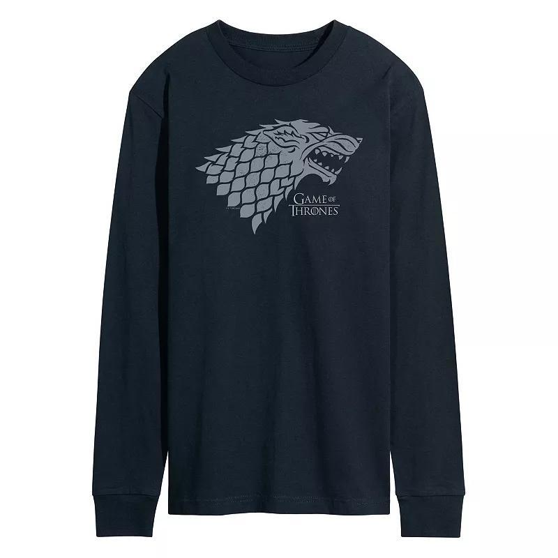 Men's Game Of Thrones Stark Wolf Head Long Sleeve Graphic Tee, Size: XXL, Blue Product Image