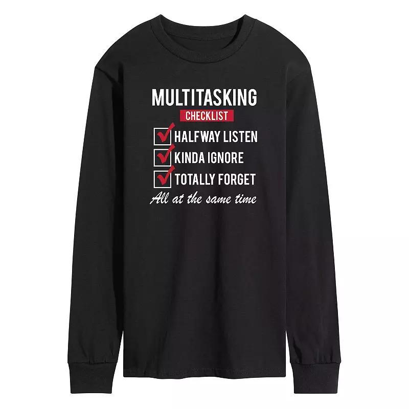 Men's Multitasking Checklist Long Sleeve Tee, Size: Large, Gray Product Image