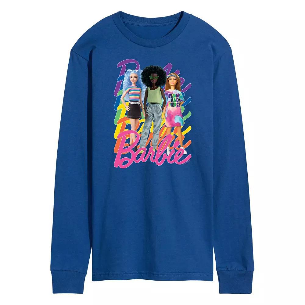 Men's Barbie Pride Rainbows Long Sleeve Graphic Tee, Size: Large, Blue Product Image