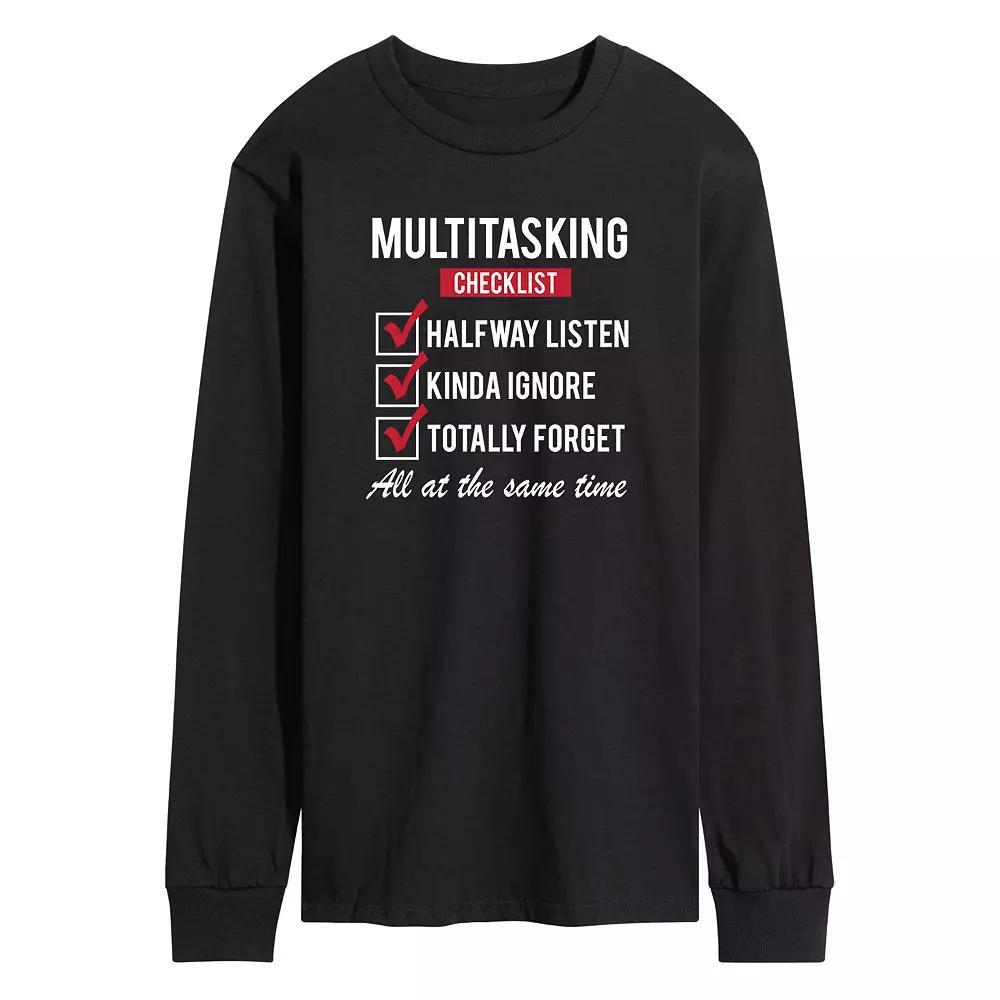 Men's Multitasking Checklist Long Sleeve Tee, Size: XL, Black Product Image