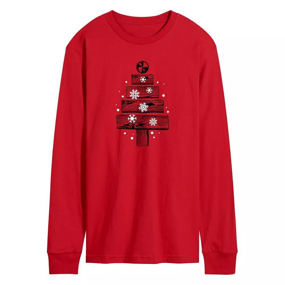 Men's Wood Planks Christmas Tree Long Sleeve Graphic Tee,  Product Image
