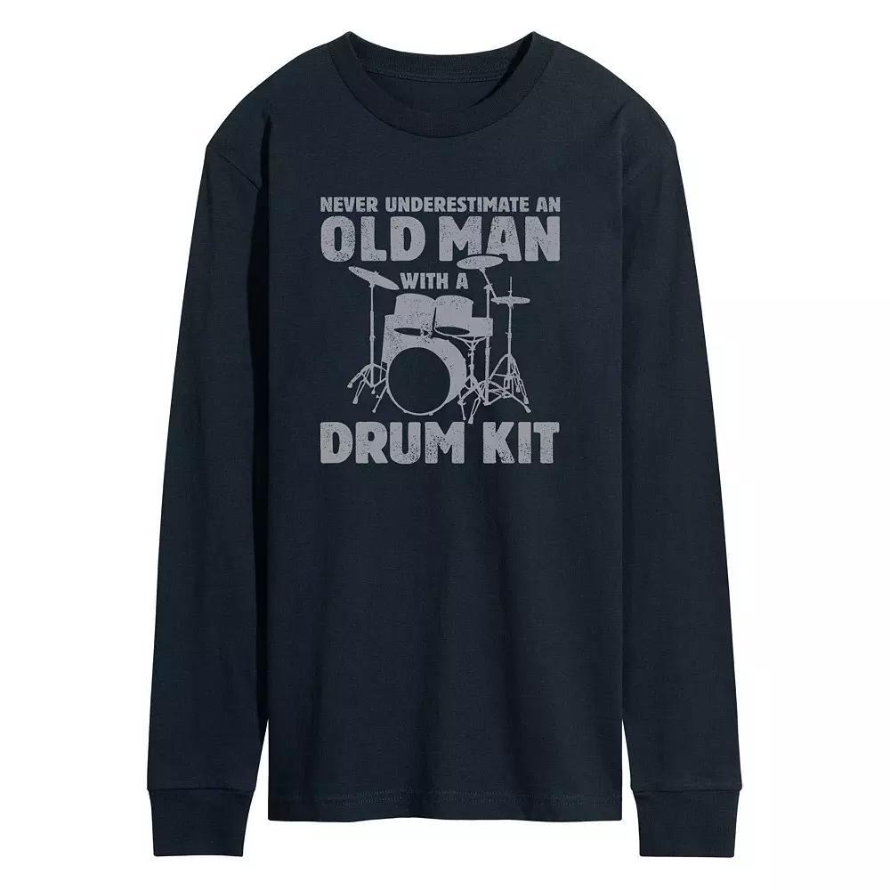 Men's Never Underestimate Old Man Drum Kit Long Sleeve Graphic Tee,  Product Image