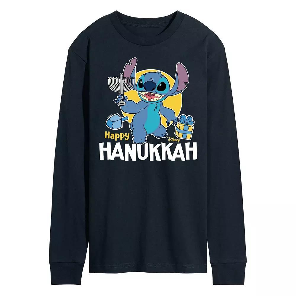 Disney's Lilo & Stitch Men's Happy Hanukkah Stitch Long Sleeve Graphic Tee,  Product Image