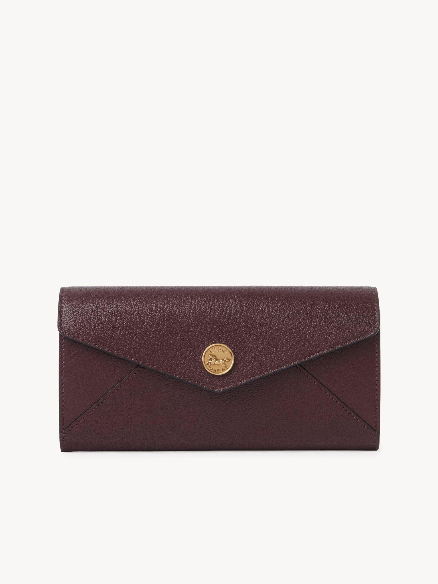 Envelope long wallet with flap in grained leather Product Image