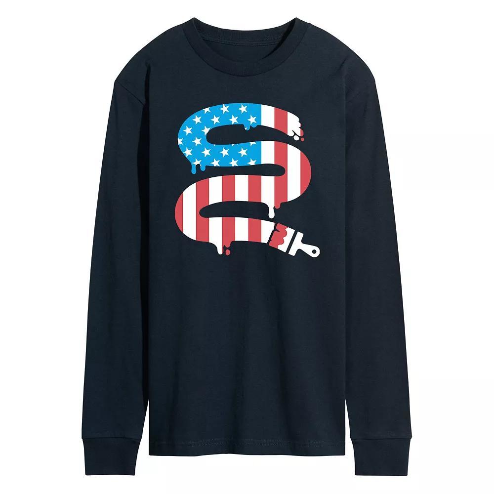 Men's Paintbrush American Flag Long Sleeve Graphic Tee, Size: Small, Blue Product Image