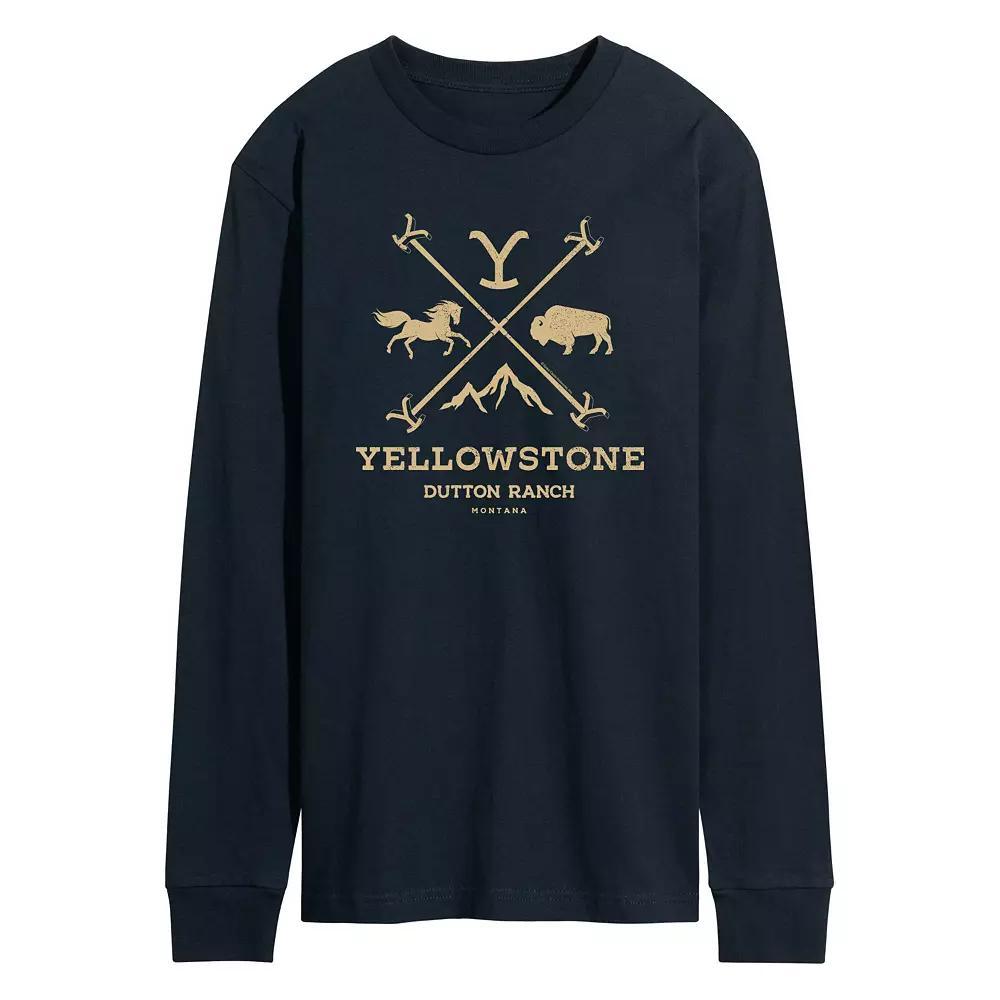 Men's Yellowstone Branding Iron Badge Long Sleeve Graphic Tee, Size: XXL, Blue Product Image