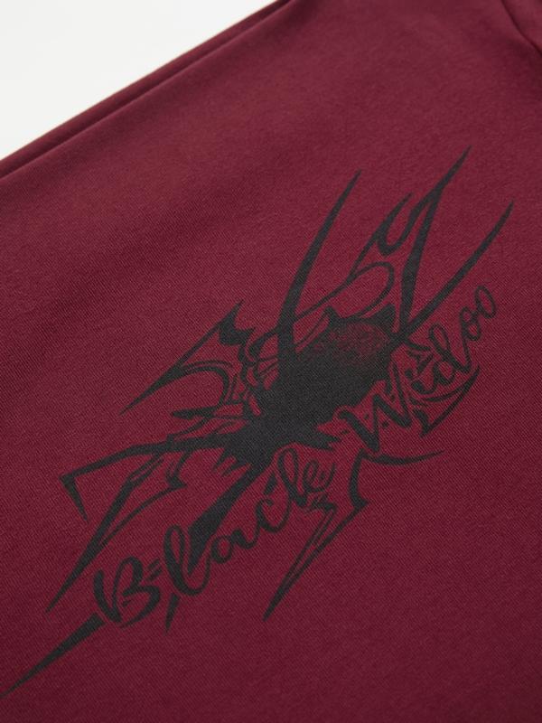 Off Shoulder Graphic Print Slim Long Sleeve Tee Product Image