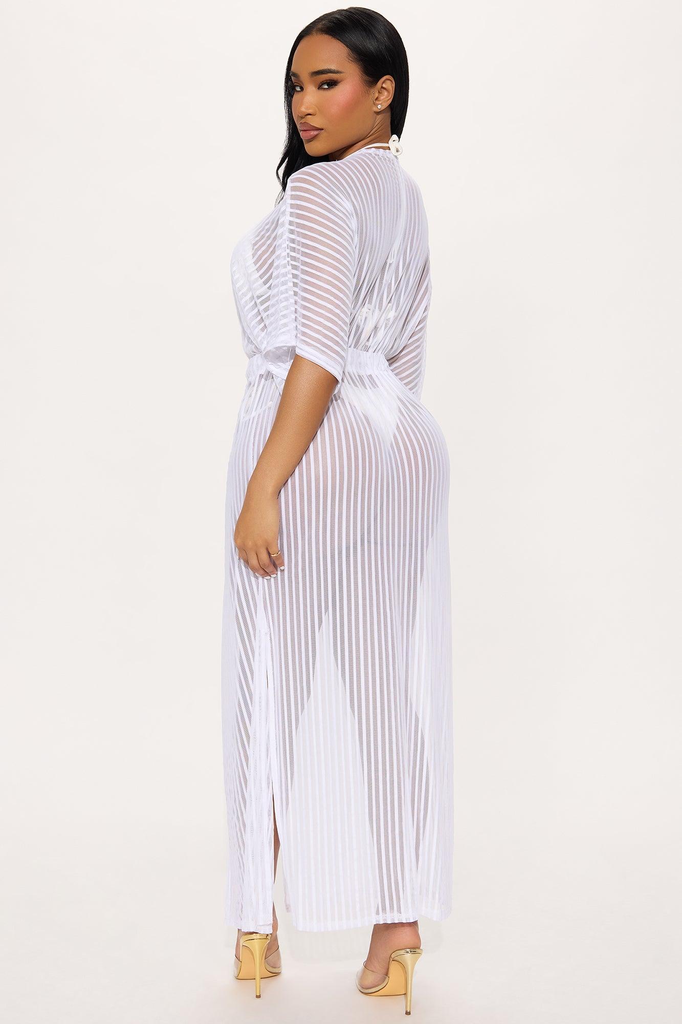 Beach Shade Stripe Cover Up Maxi Kimono - White Product Image