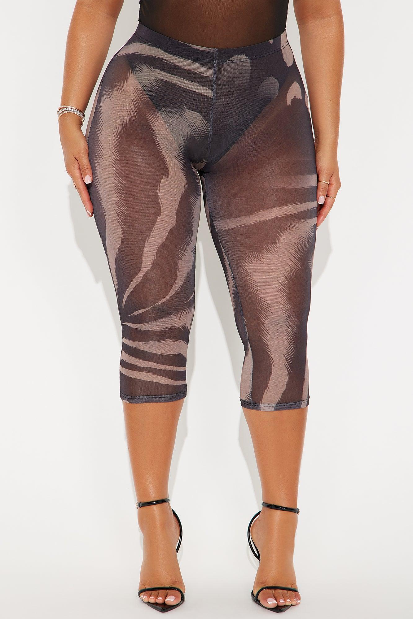 That's Too Hot Animal Print Mesh Capri Legging - Chocolate/Combo Female Product Image