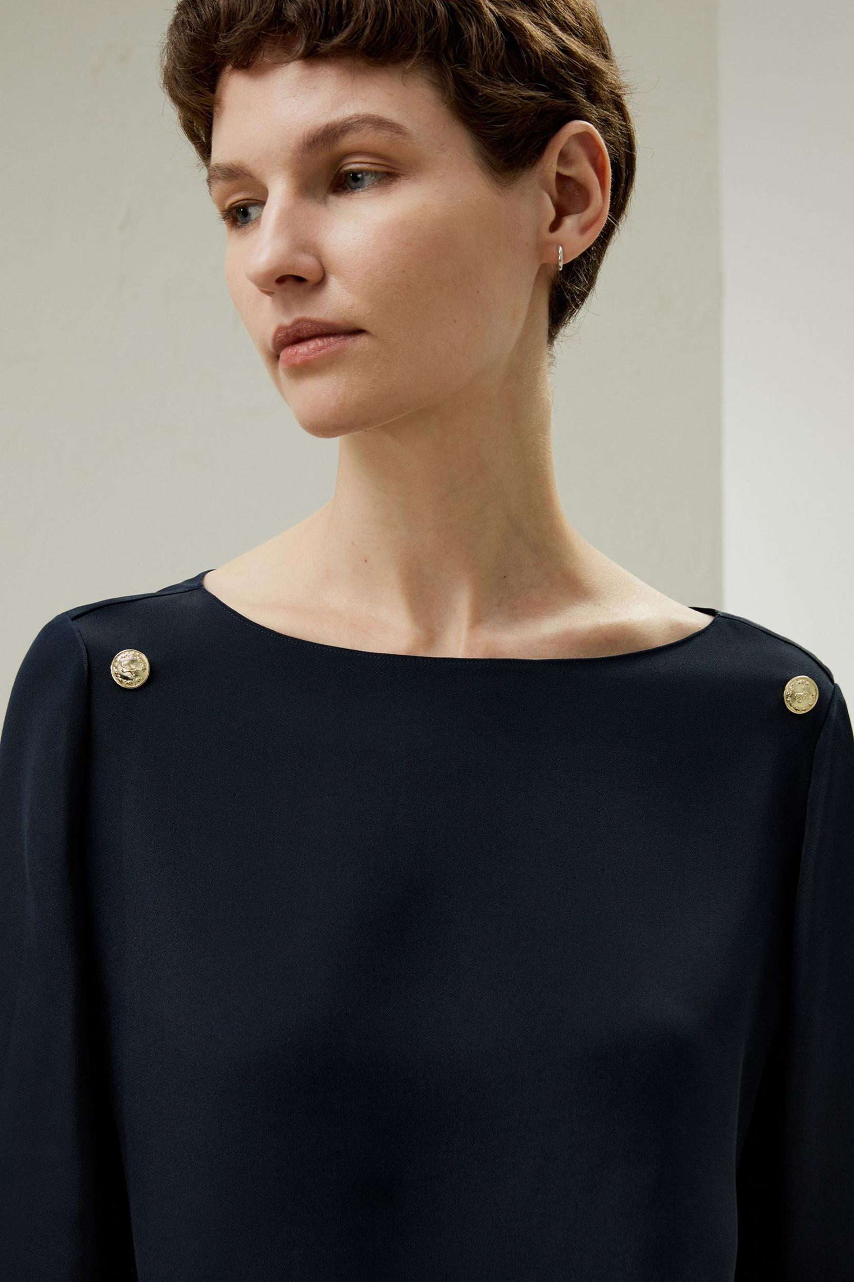 Dubrovnik 3/4 Sleeved Silk Top With Button Accents Product Image