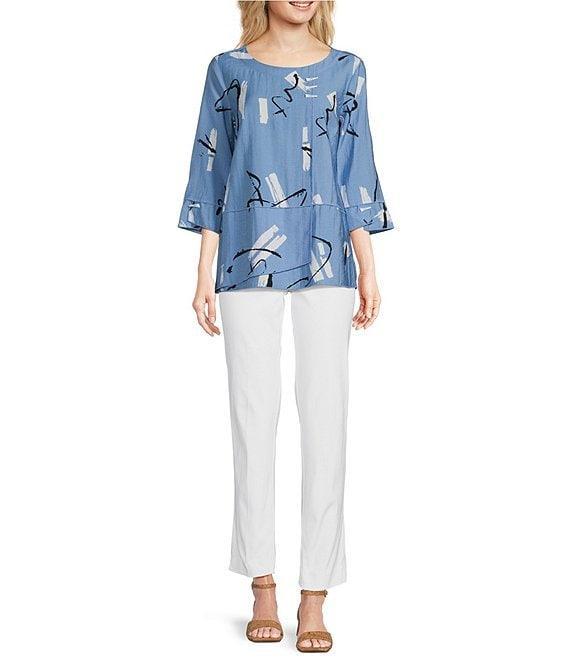 Ali Miles Abstract Print Round Neck 3/4 Sleeve Tunic Product Image