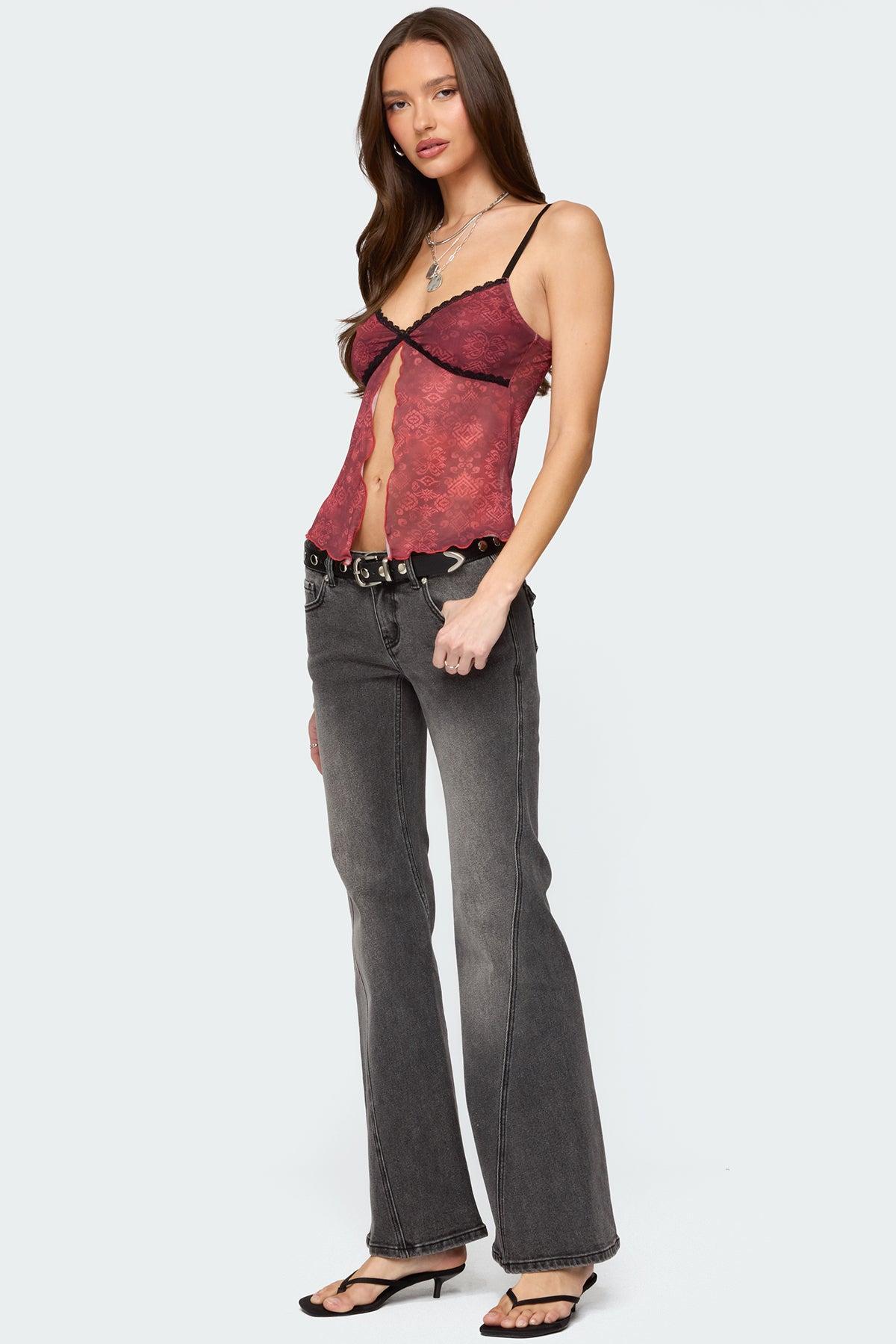 Printed Mesh Split Front Top Product Image