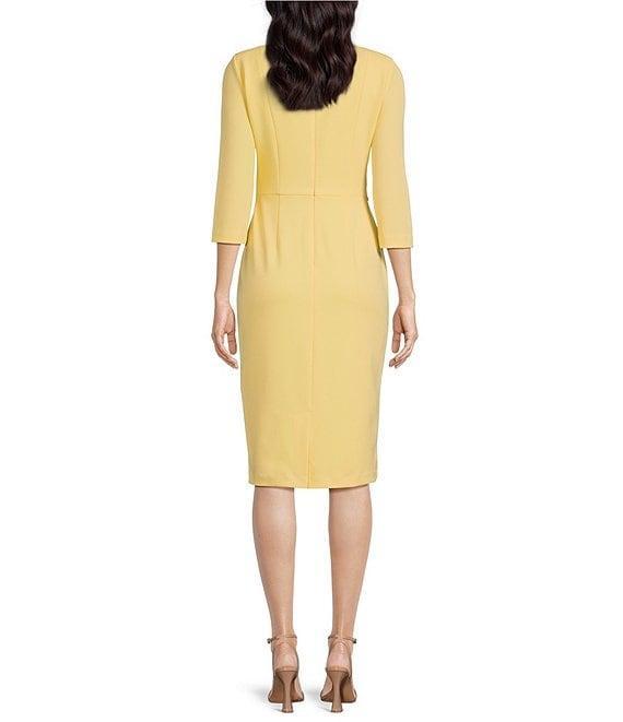 Adrianna Papell Stretch Crepe Crew Neck Tie Waist 3/4 Sleeve Midi Sheath Dress Product Image