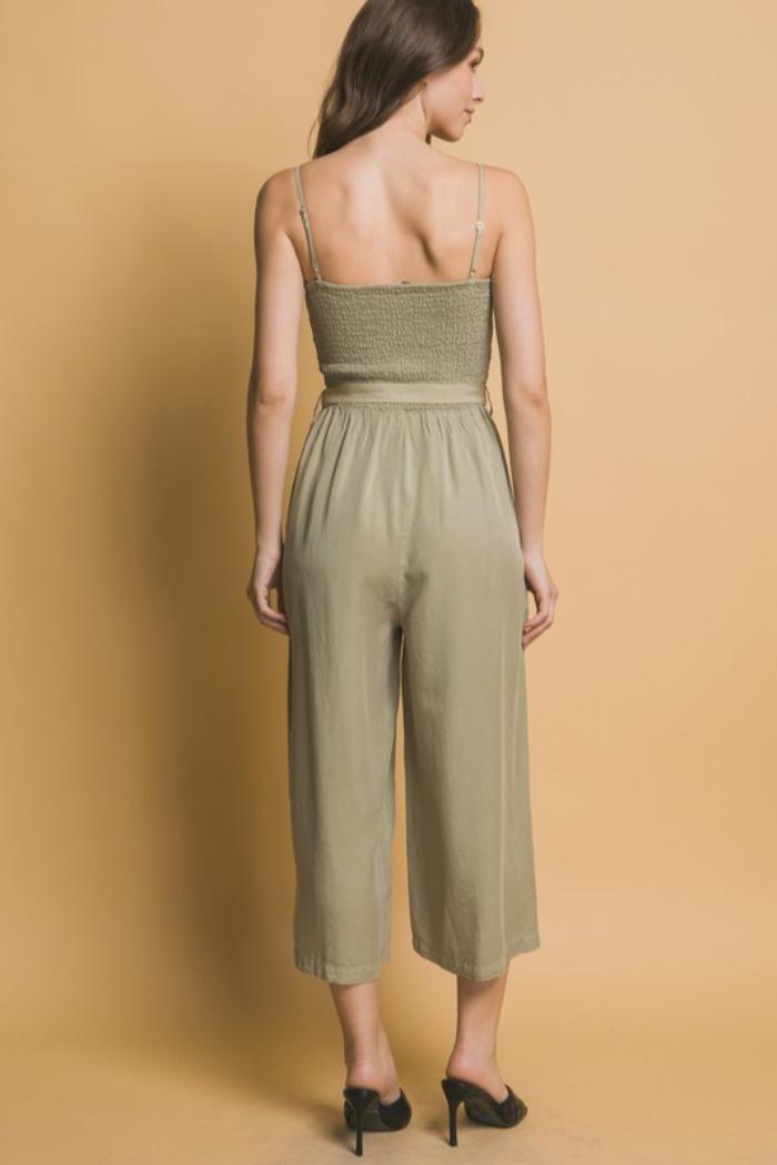 Smocked Wide Leg Cropped Jumpsuit Product Image