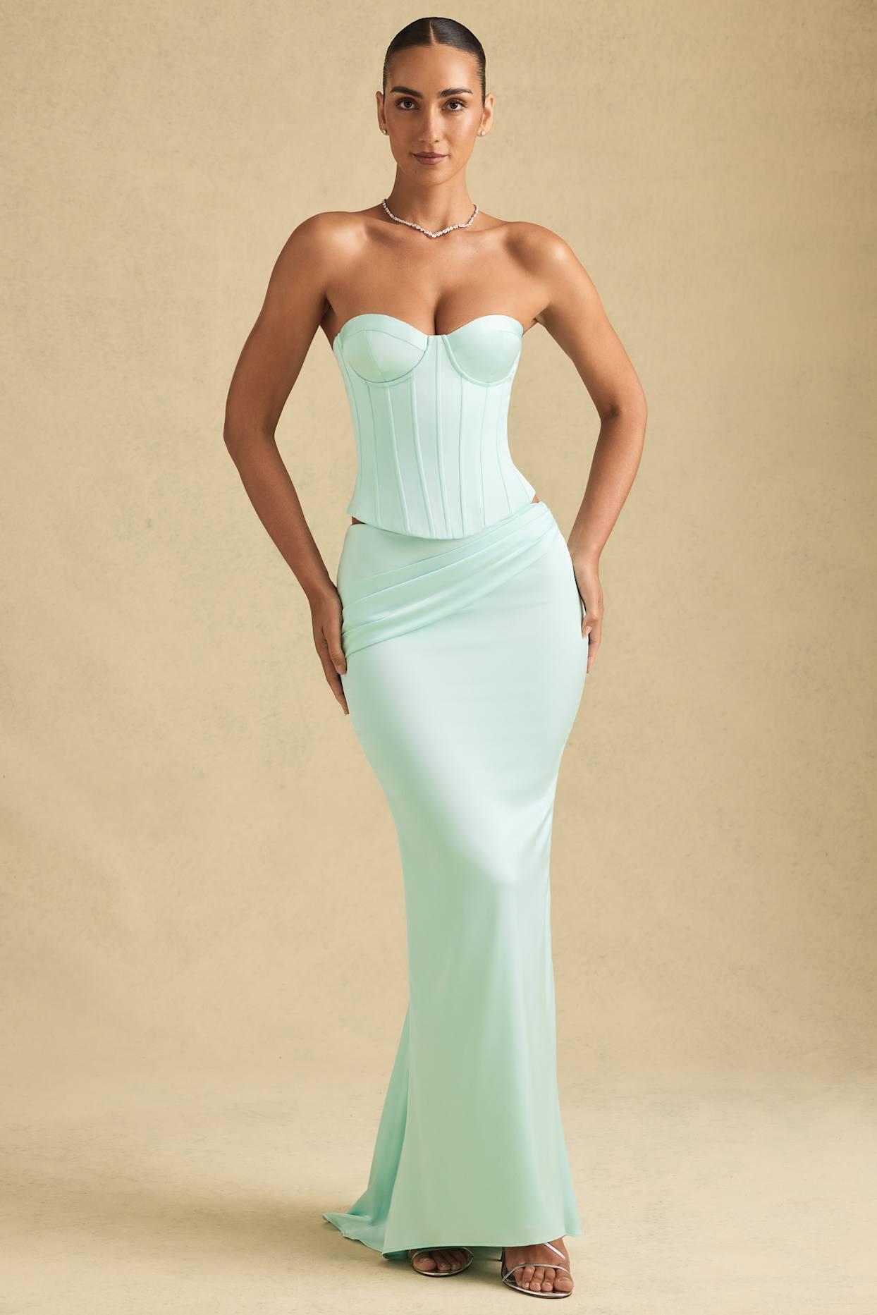 Draped Low-Rise Maxi Skirt in Mint Product Image