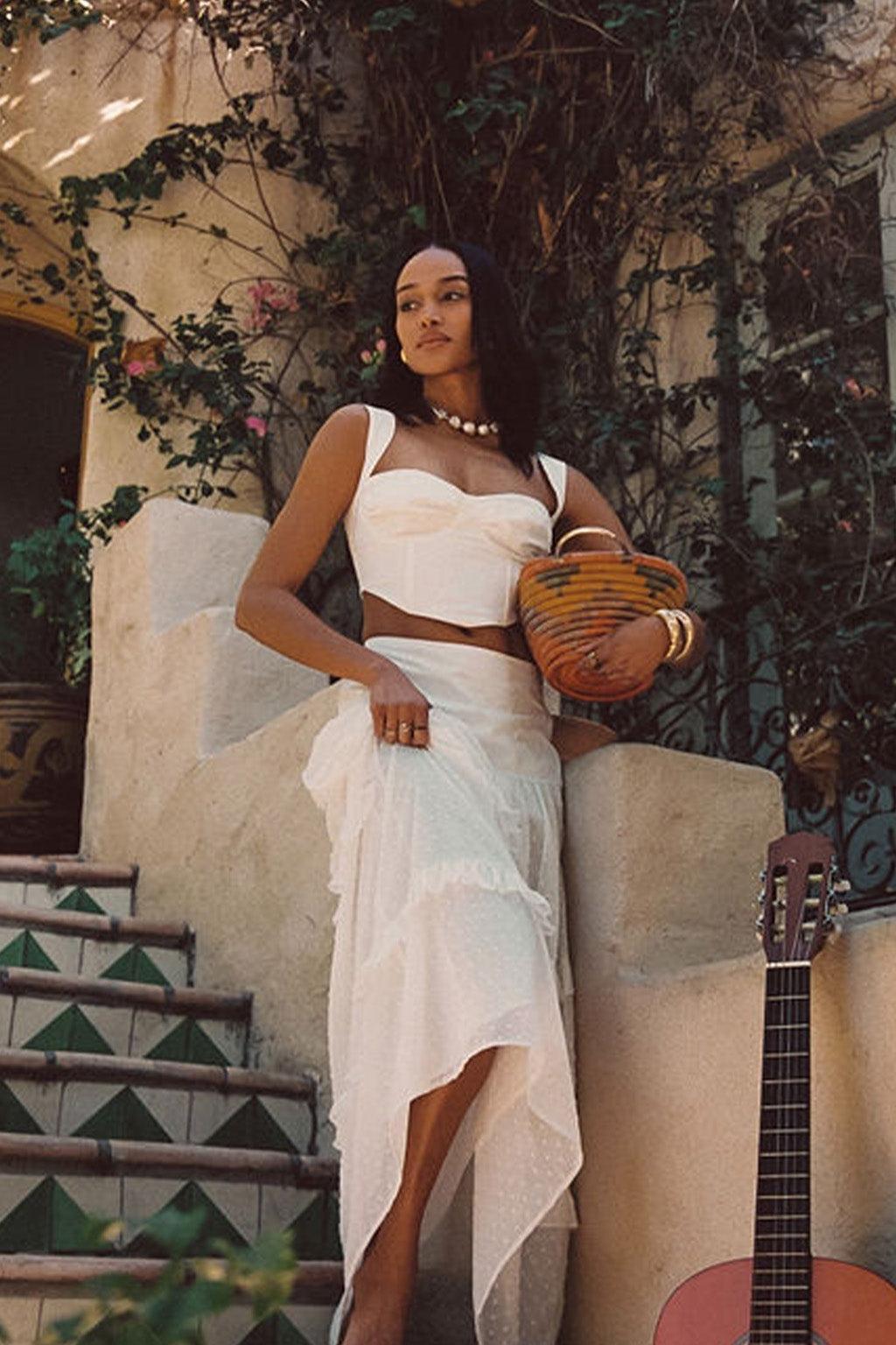 Liana White Low Rise Maxi Skirt Product Image