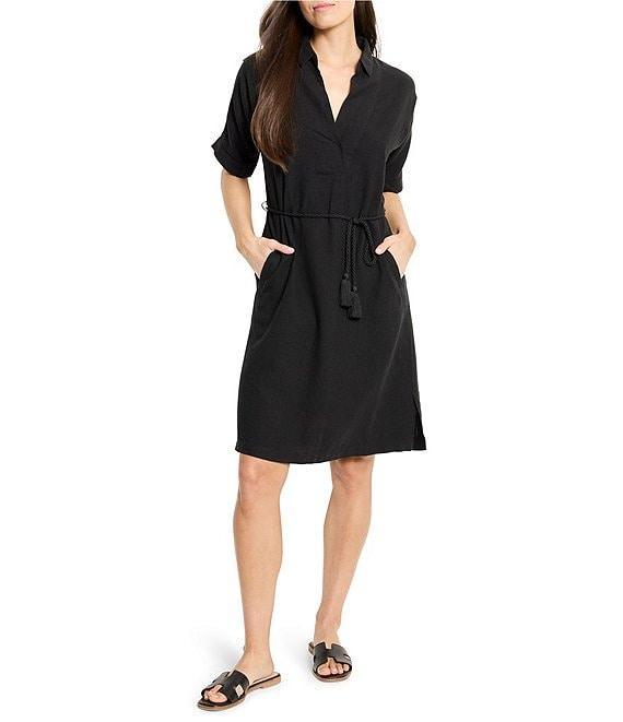 NIC + ZOE Devon Rumba Linen Blend Point Collar Short Sleeve Tie Waist Shirt Dress Product Image