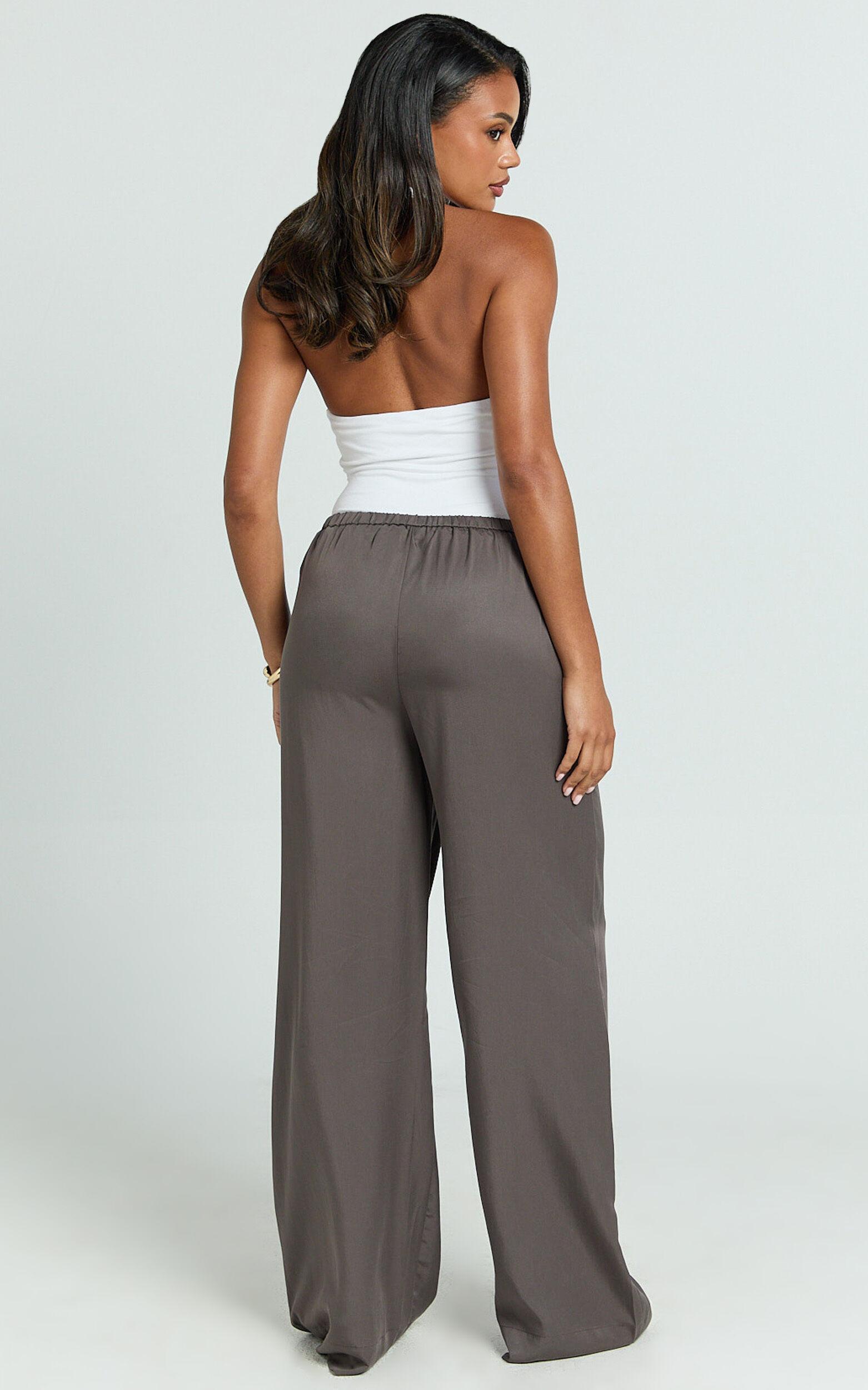 Grace Pants - Low Rise Elasticated Waist Wide Leg Pants in Slate Grey Product Image