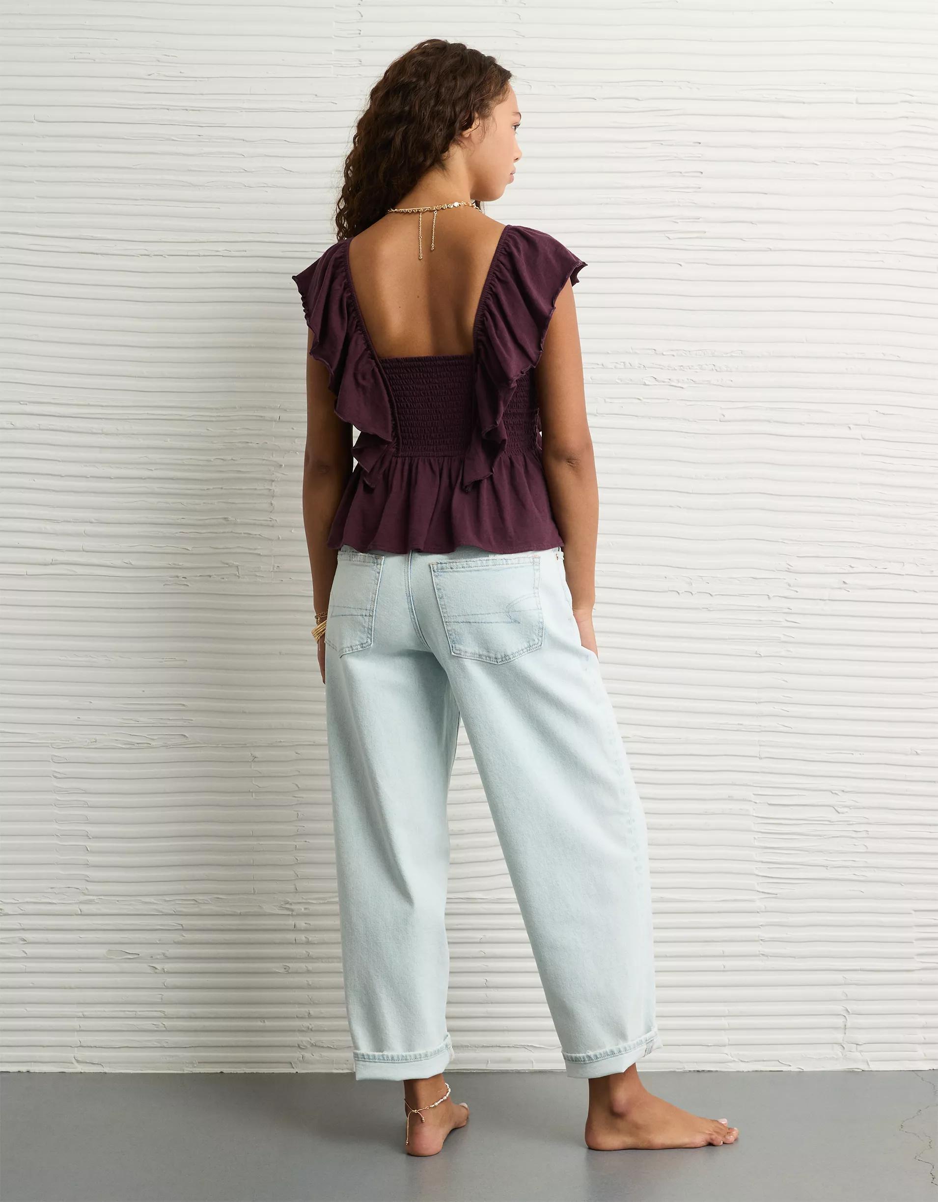 AE Sunchaser Knit Flutter Sleeve Babydoll Shirt Product Image