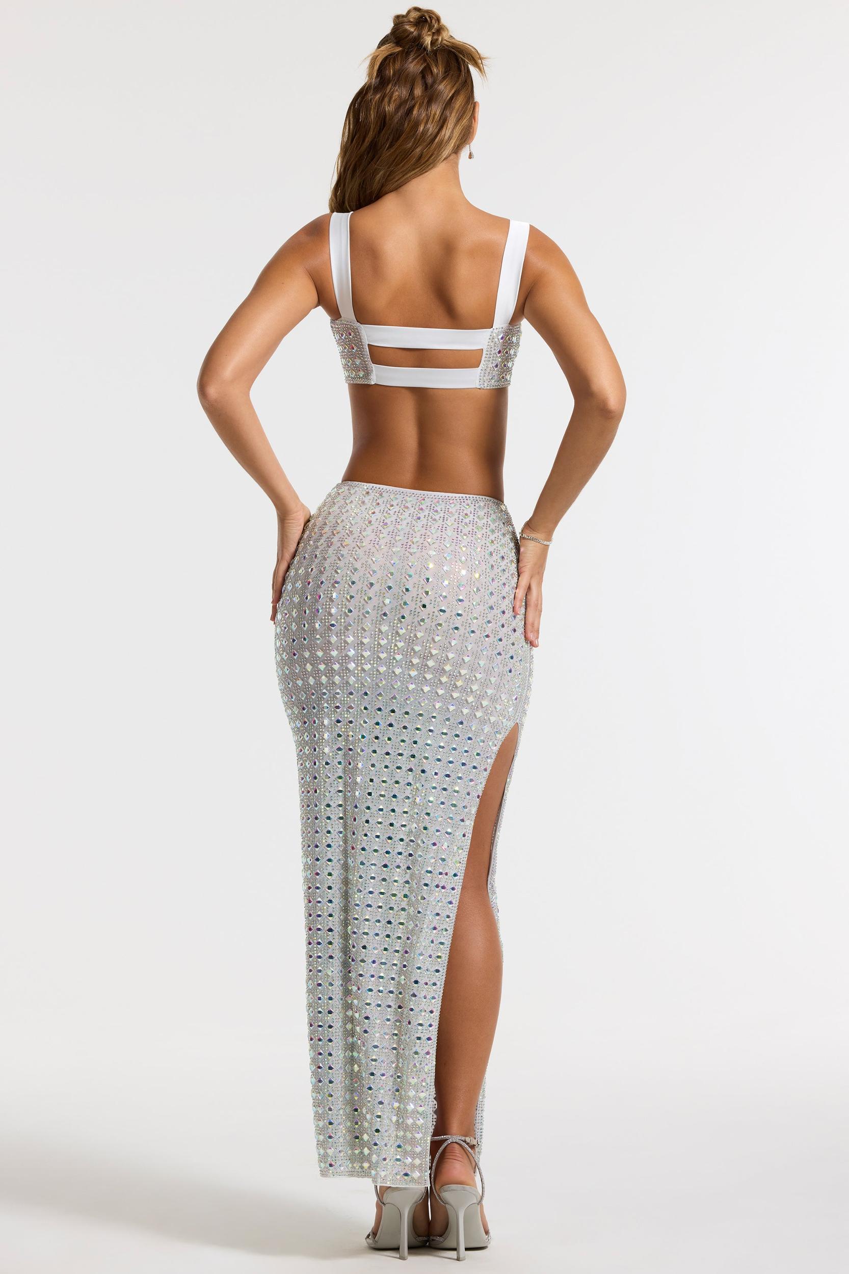 Embellished Mid Rise Gown Skirt in Silver Product Image