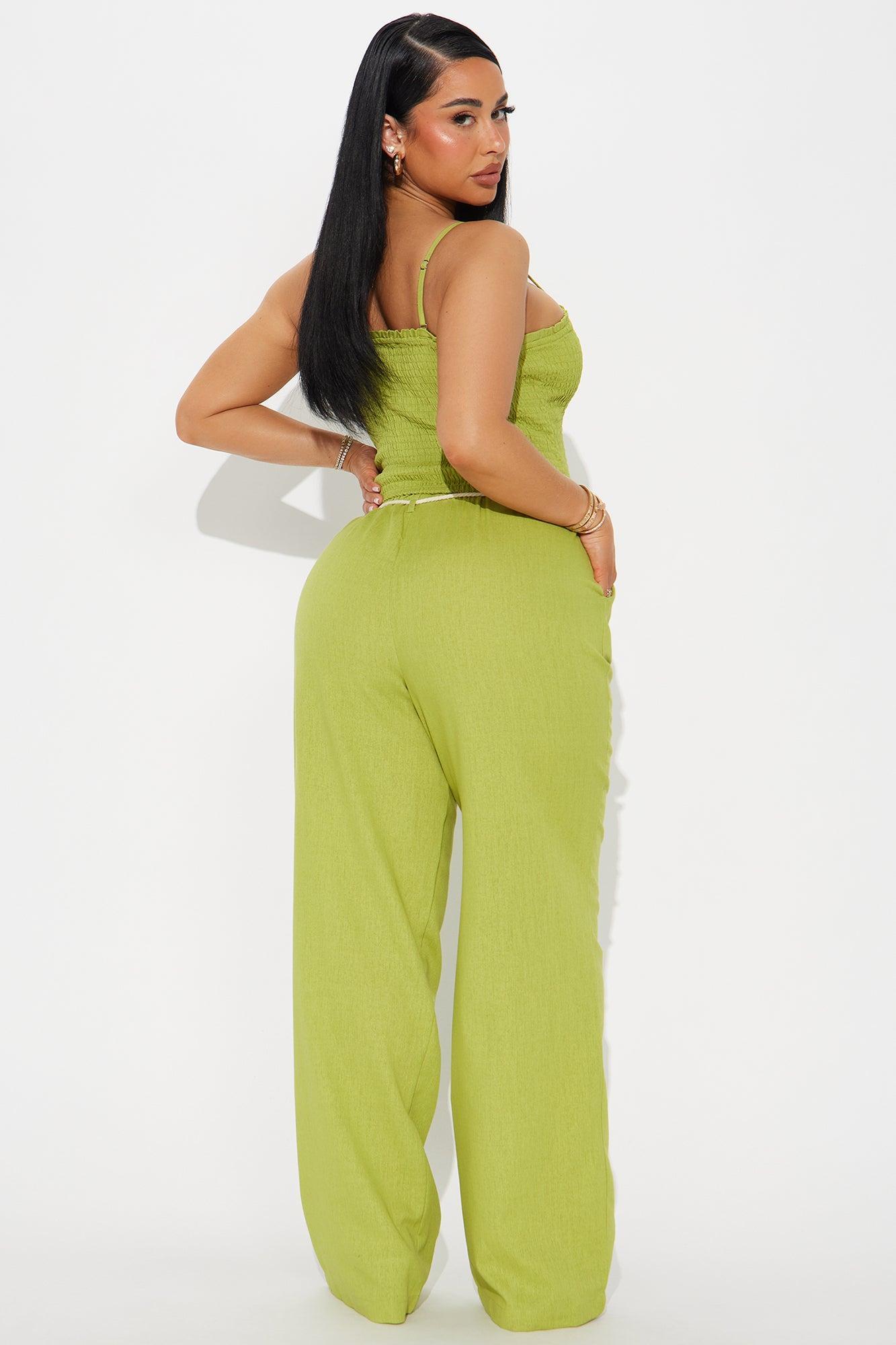 Karina Linen Pant Set - Chartreuse Product Image