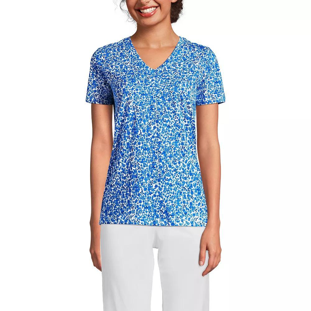 Women's Lands' End Relaxed-Fit Supima Cotton V-Neck Tee, Size: XS, Ivory Blue Flowers Product Image