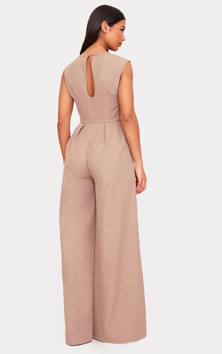 Stone Structured Woven Boat Neck Tailored Straight Leg Jumpsuit Product Image