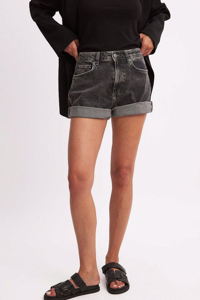 Fold Up Denim Shorts Black Product Image