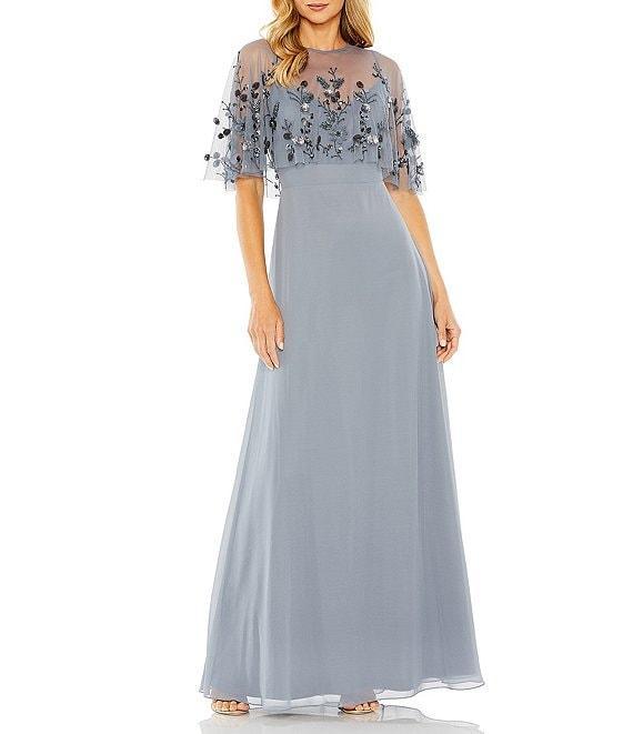 Mac Duggal Beaded Cape Overlay A-Line Gown Product Image