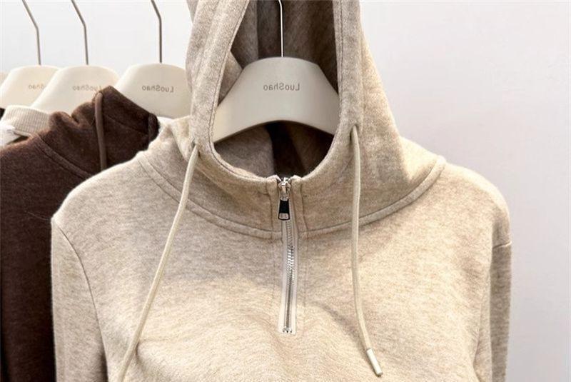 Plain Drawstring Half-Zip Hoodie Product Image