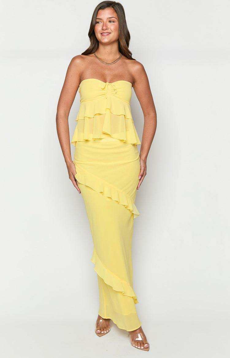 Raleigh Yellow Ruffle Strapless Top Product Image