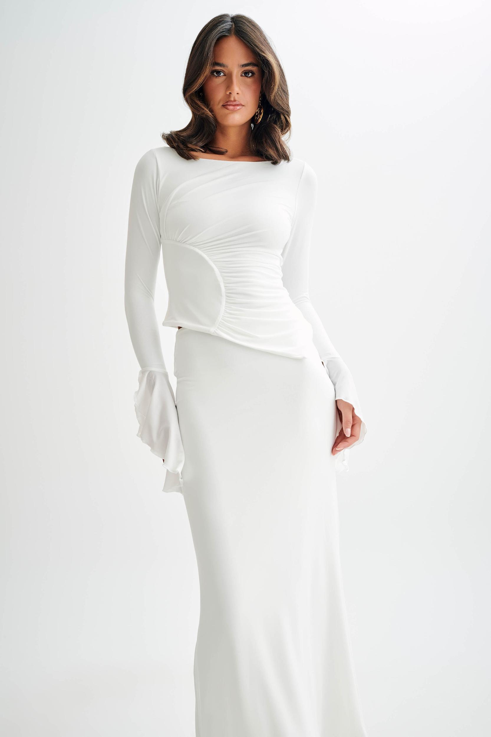 Stevie Bell Sleeve Slinky Top - White Product Image
