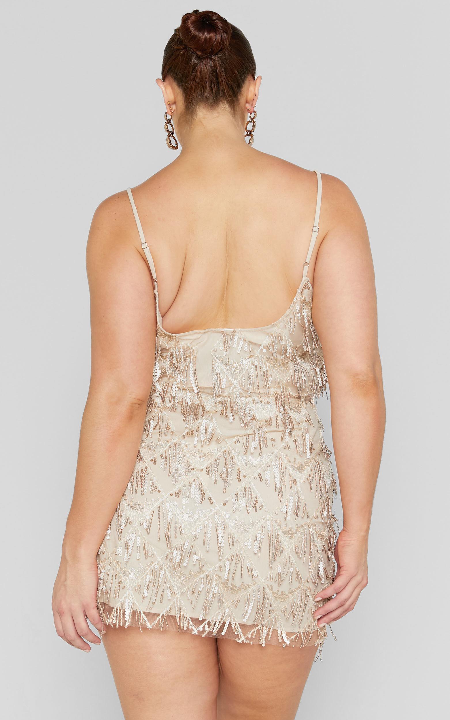 Khrizza Mini Skirt - Sequin Diamond Mesh Skirt in Gold Product Image