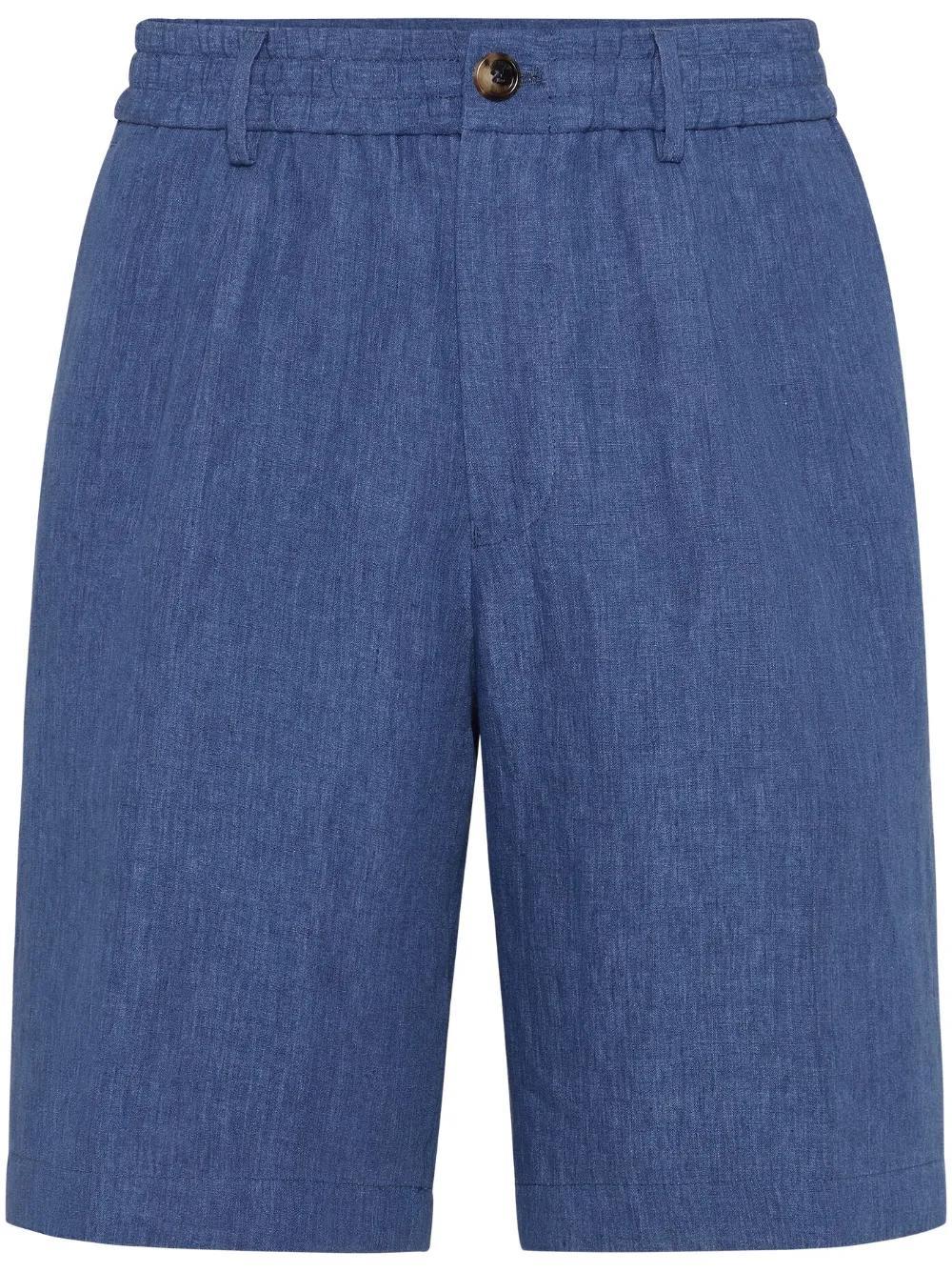 BRUNELLO CUCINELLI Linen Bermuda Shorts In Blue Product Image