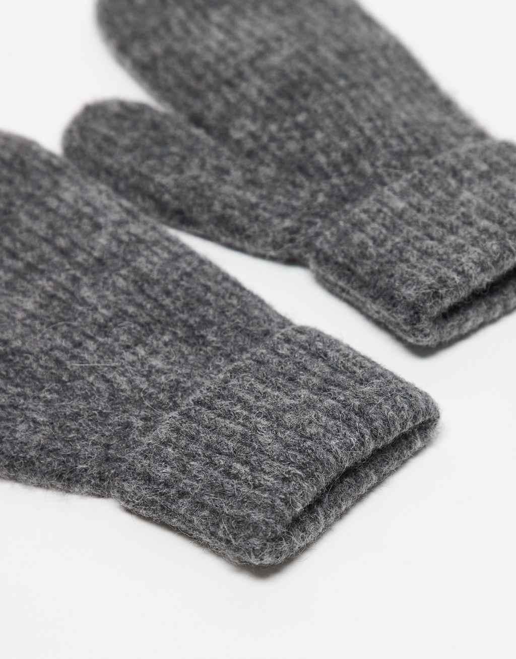 ARKET premium alpaca blend ribbed mittens in gray Product Image