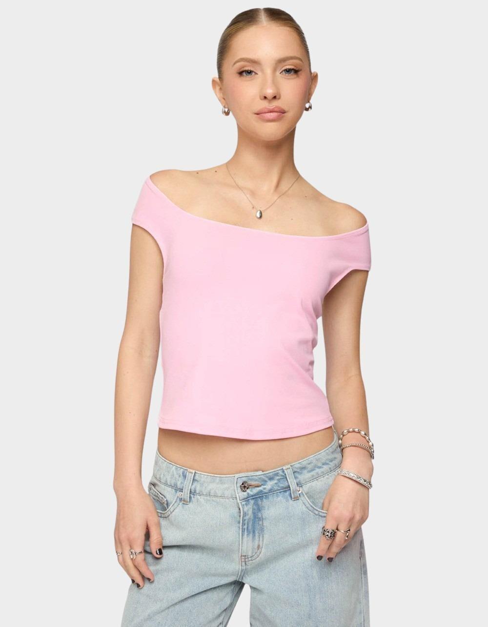 EDIKTED Mikkey Cut Out Off Shoulder Top - LIGHT PINK Product Image