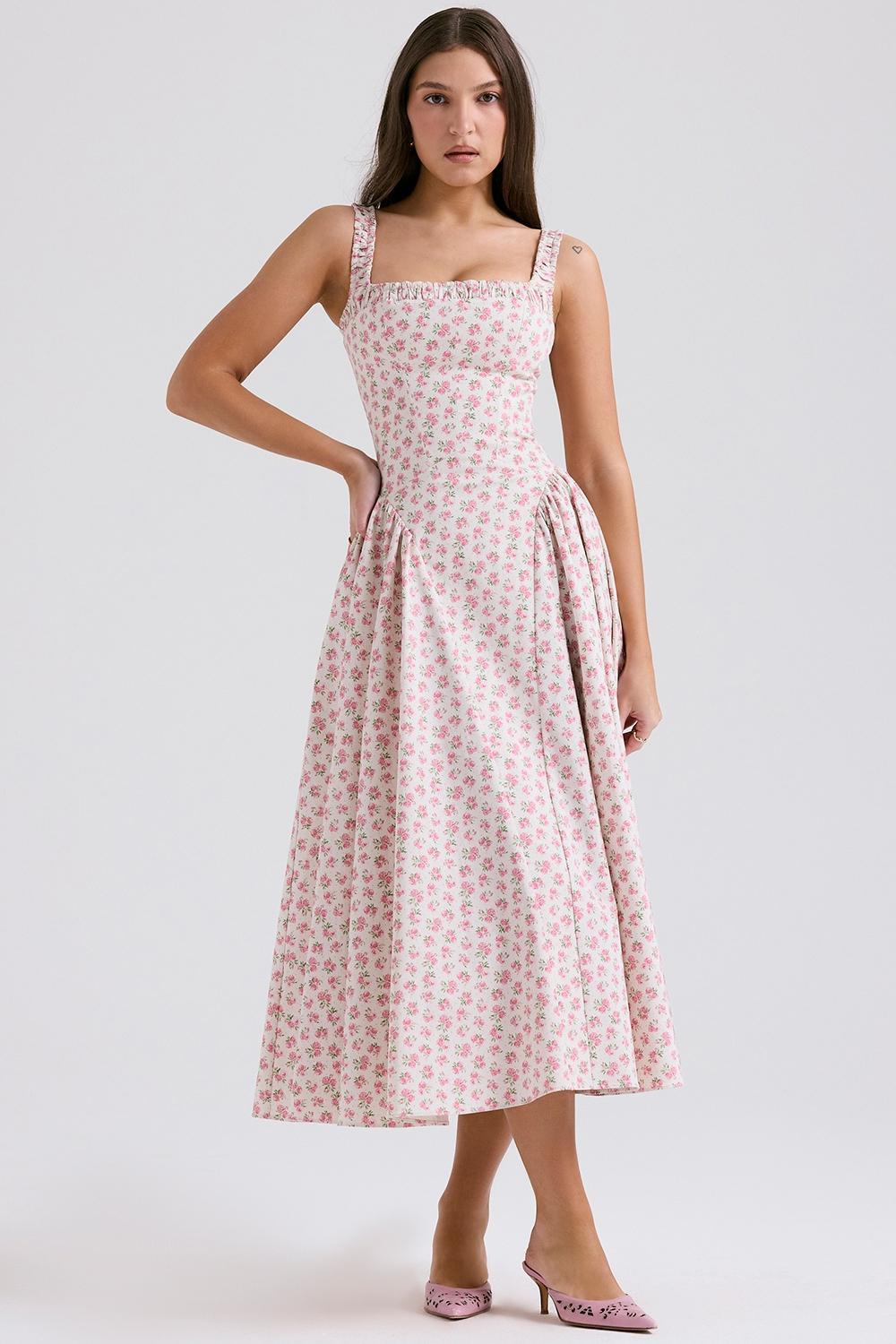 Dorothy  white rosebud print cotton midi sundress Product Image