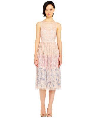 Adrianna Papell Womens Illusion-Mesh Sequin Dress Product Image