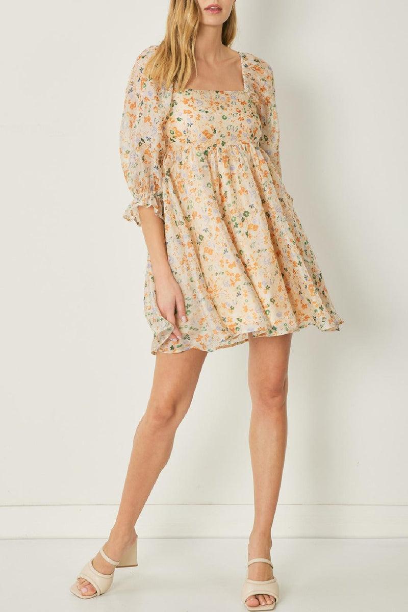 Square Neckline Floral Dress Product Image