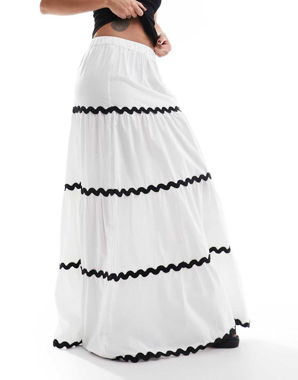 ASOS DESIGN tiered maxi skirt with rick rack detail Product Image